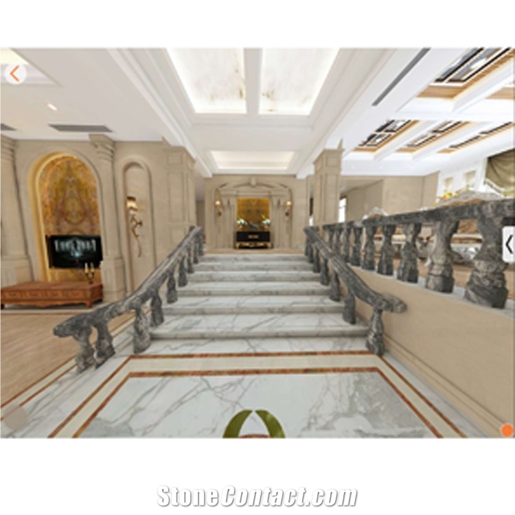 Blue Totem Grey Marble Stone Staircase Design