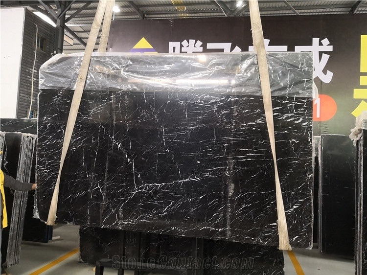 China Black with Vein Marble Flooring Installation
