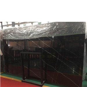 China Black with Vein Marble Flooring Installation