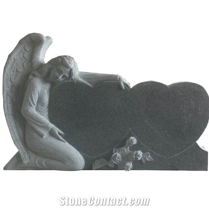 Double Heart Stone Angel Sculpture