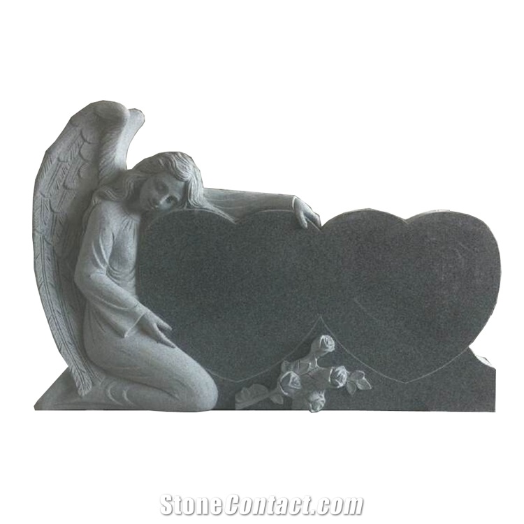 Double Heart Stone Angel Sculpture