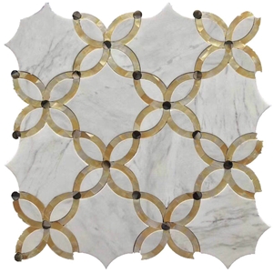 Gold Shell with White Marble Mosaic Tiles