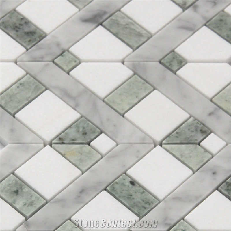 Green Mixed Carrara White Thassos Marble Mosaic