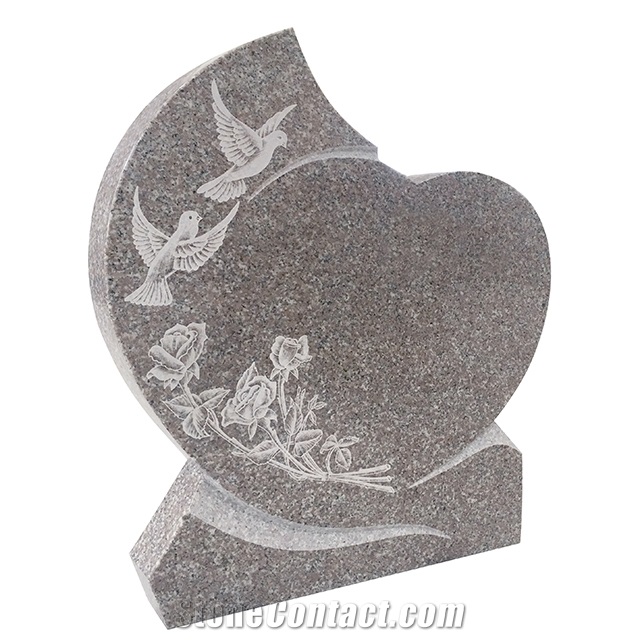 Heart and Dove Shape China Red Granite Headstone
