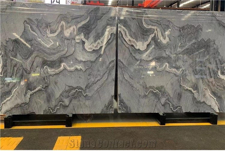 Italian Grey Marble and Blue Marble Bookmatched