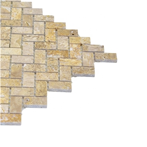 Luxury Yellow Travertine Herringbone Marble Mosaic