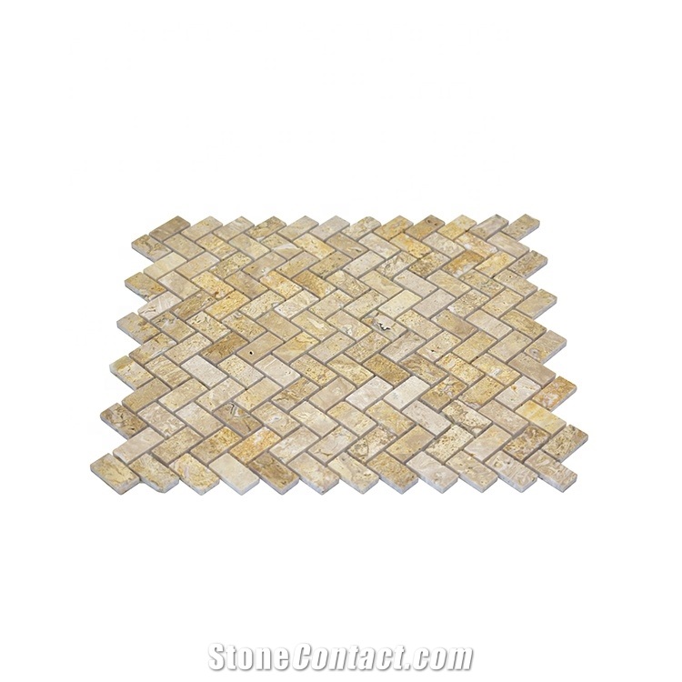 Luxury Yellow Travertine Herringbone Marble Mosaic