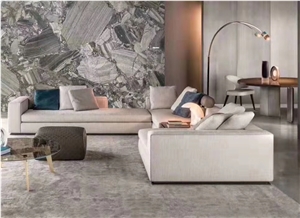 Polished Serbia Grey Ash Marble Slab with Veins