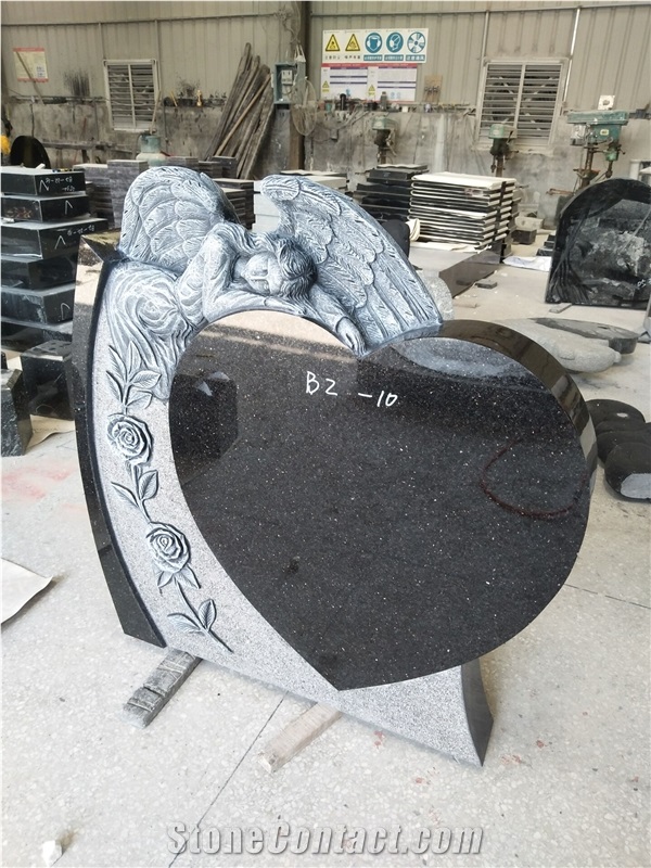 Shanxi Black Granite Angel Heart Tombstones