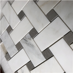 Sheet White Mixed Grey Stone Basketweave Mosaic
