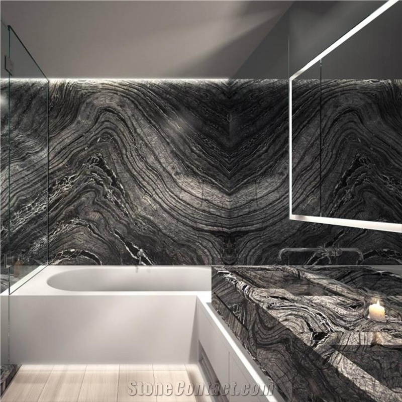 Silver Wave Black Wooden Antique Marble Bathroom
