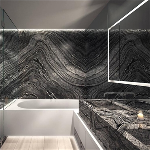 Silver Wave Black Wooden Antique Marble Bathroom