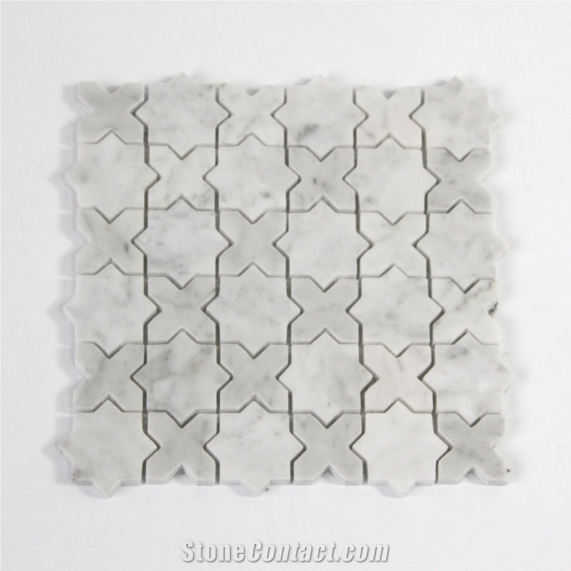 Star Cross Shape Carrara White Mosaic Tiles