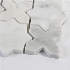 Star Cross Shape Carrara White Mosaic Tiles