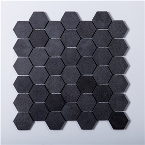 Stone Black Basalt Hexagon Mosaic Tile