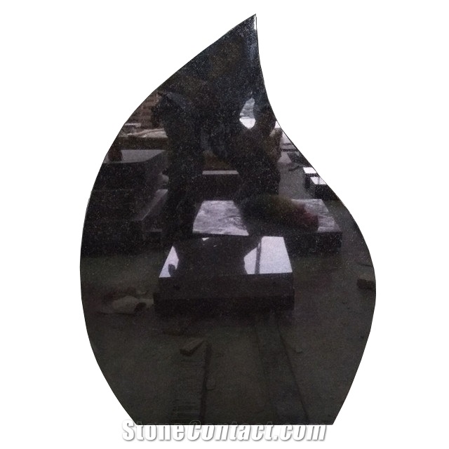 Tear Drop Shaped Black Granite Tombstone