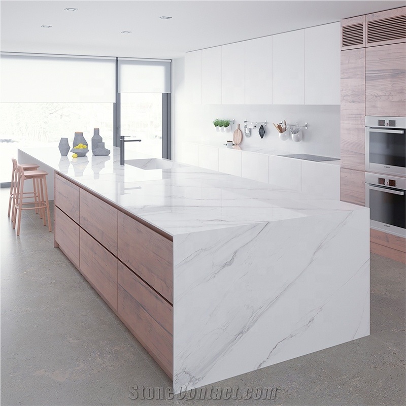 Volaka White Marble Kitchen Prefab Countertop