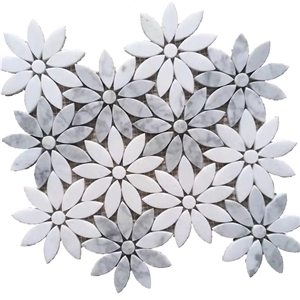 White and Grey Marble Flower Waterjet Mosaic