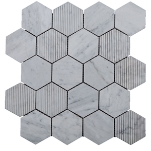 White Marble Hexagonal Shape Mosaic Tiles