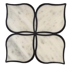 White Marble with Black Line Waterjet Mosaic Tiles