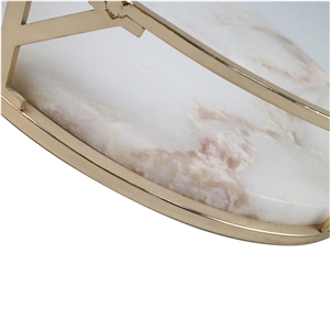 White Round Marble Serving Tray with Gold Surround
