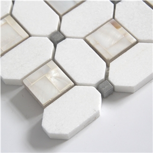 White Thassos Mix Pearl Shell Mosaic Tiles