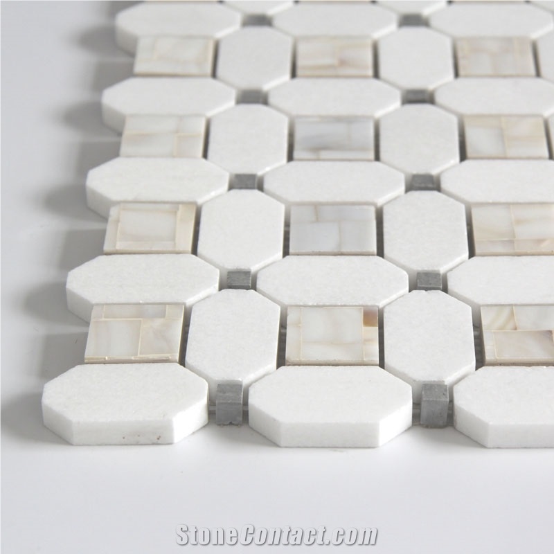 White Thassos Mix Pearl Shell Mosaic Tiles