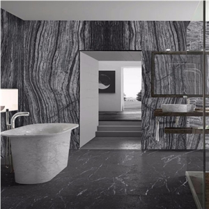 Zebra Black Wooden Marble with Silver Wave Slabs