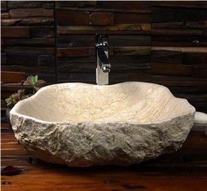 Natural Beige Stone Round Vessel Sink Wash Basins