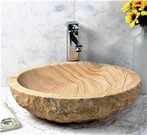 Natural Beige Stone Round Vessel Sink Wash Basins
