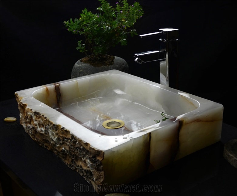 Natural White Onyx Stone Vessel Sinks Wash Basins