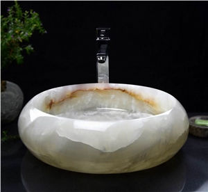 Natural White Onyx Stone Vessel Sinks Wash Basins