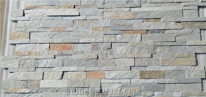 Gold Quartzite Ledger Stone, Slate Wall Cladding Panels