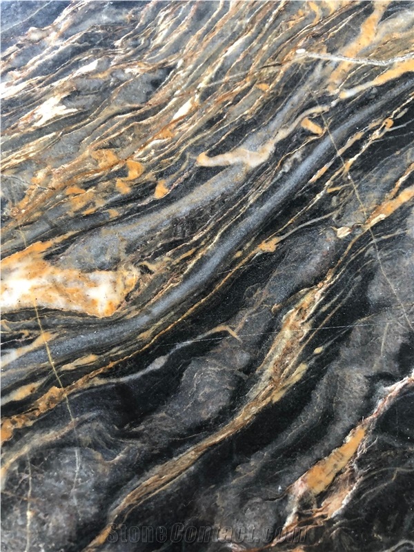 Black Golden River Marble Slabs
