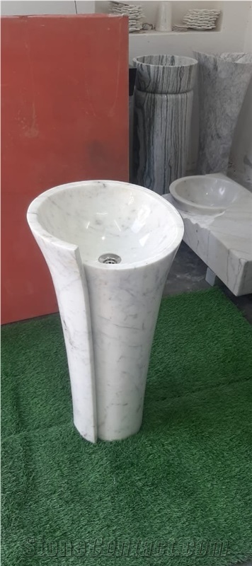 White Marble Stone Pedestal Sinks