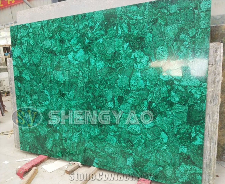 Custom Malachite Green Gemstone Wall Slab