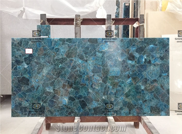 Cyan Backlit Gemstone Stone Slab Luxury Wall Panel
