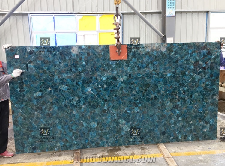 Cyan Backlit Gemstone Stone Slab Luxury Wall Panel