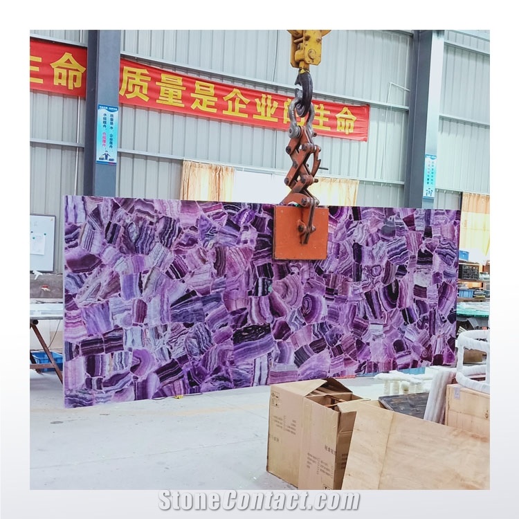 Purple Fluorite Wall Panel Backlit Onyx Stone Slab