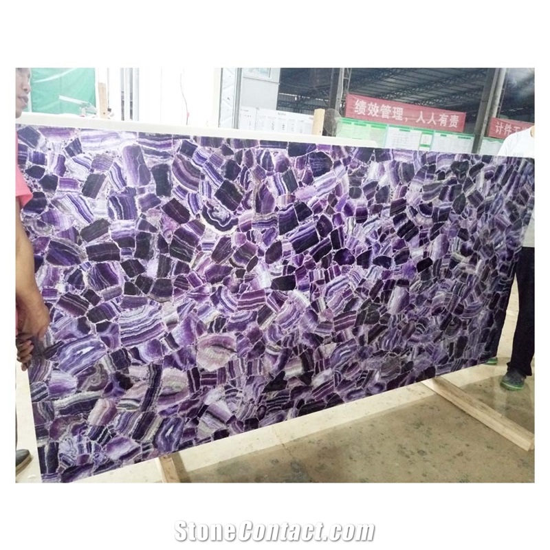 Purple Fluorite Wall Panel Backlit Onyx Stone Slab