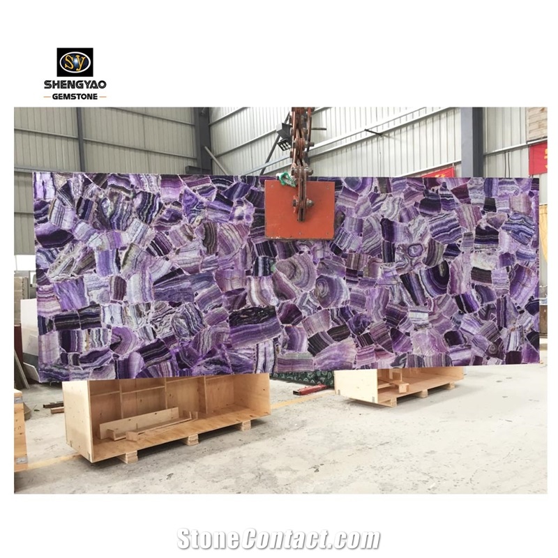 Purple Fluorite Wall Panel Backlit Onyx Stone Slab