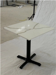 Artificial Calacatta White Quartz Stone Coffee Table with Metal Legs