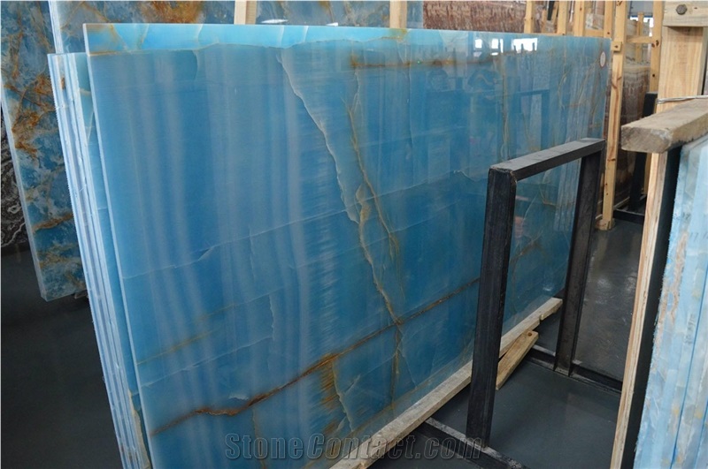 Azur Blue Onyx Slab Bathroom Wall Panel