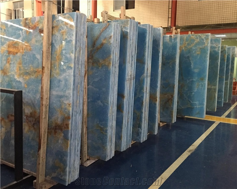 Azur Blue Onyx Slab Interior Wall Cladding