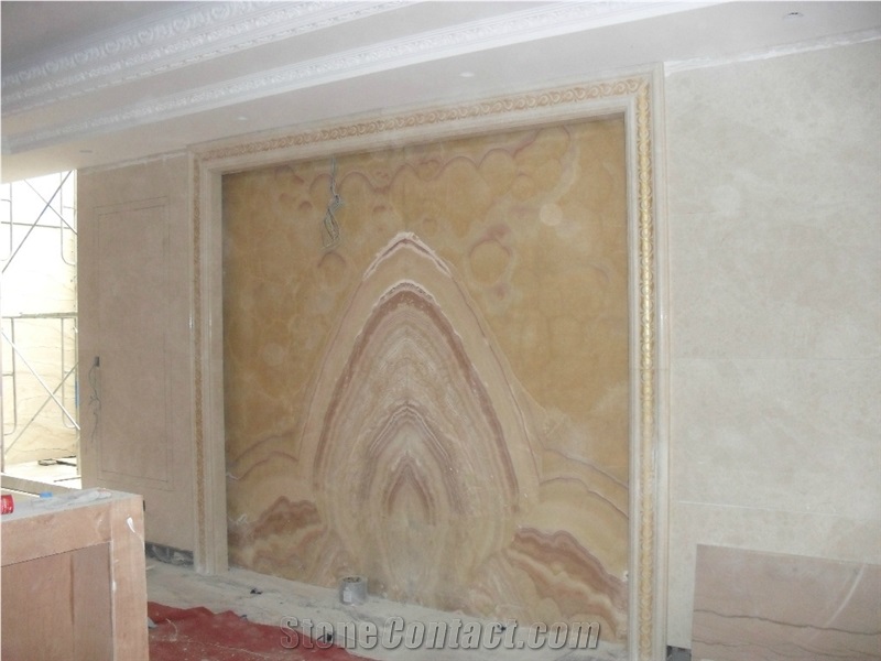 Beige Honey Onyx Slab Interior Wall Background Cladding