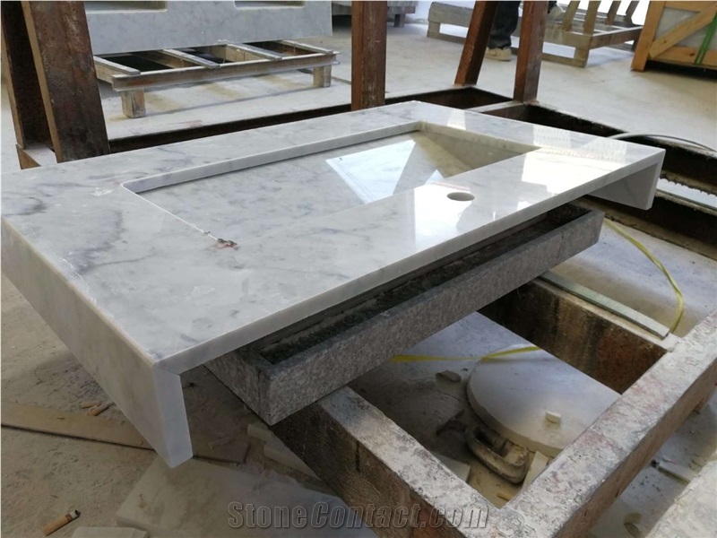 Bianco Carrara Marble Rectangle Sinks with Countertop
