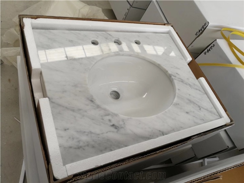 Bianco Carrara Marble Rectangle Sinks with Countertop