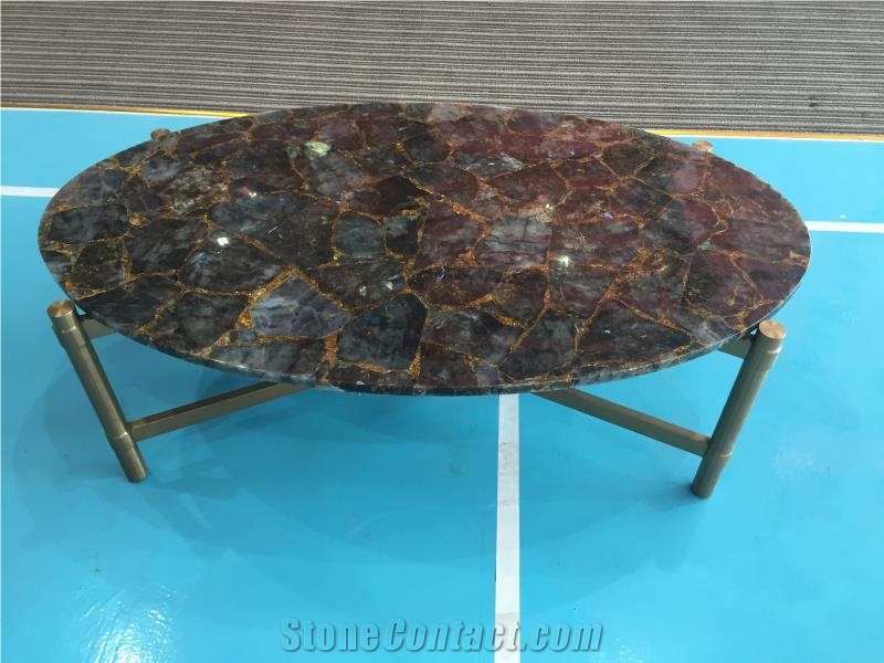 Black Agate Stone Table Design with Gold Lines