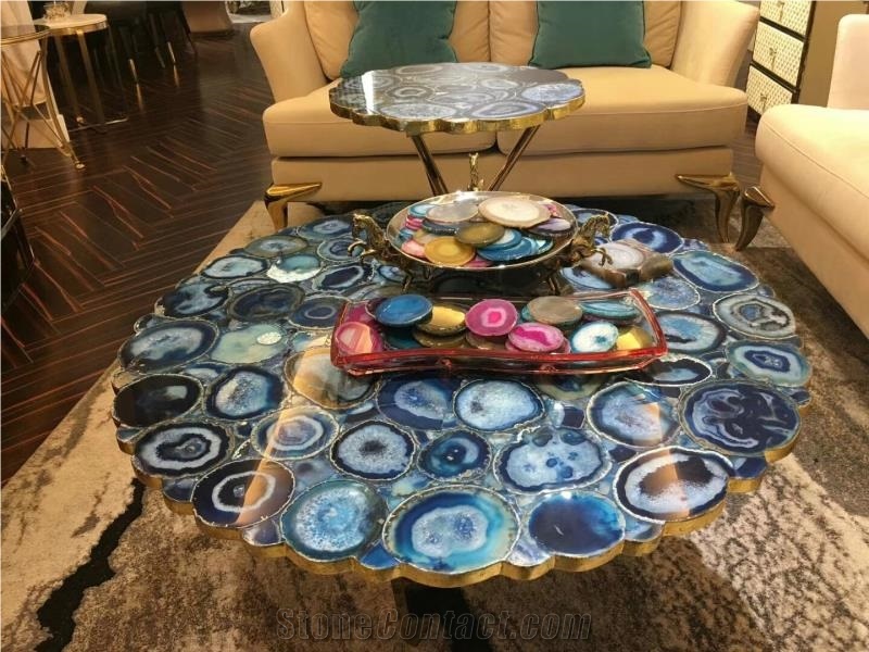 Blue Agate Stone Interior Furniture Dinner Table