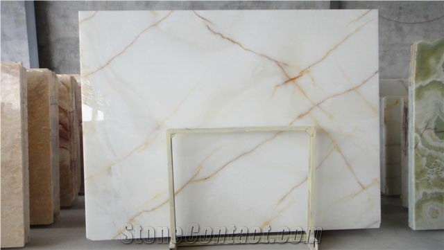 Iran Snow White Onyx Wall Slab with Gold Veins